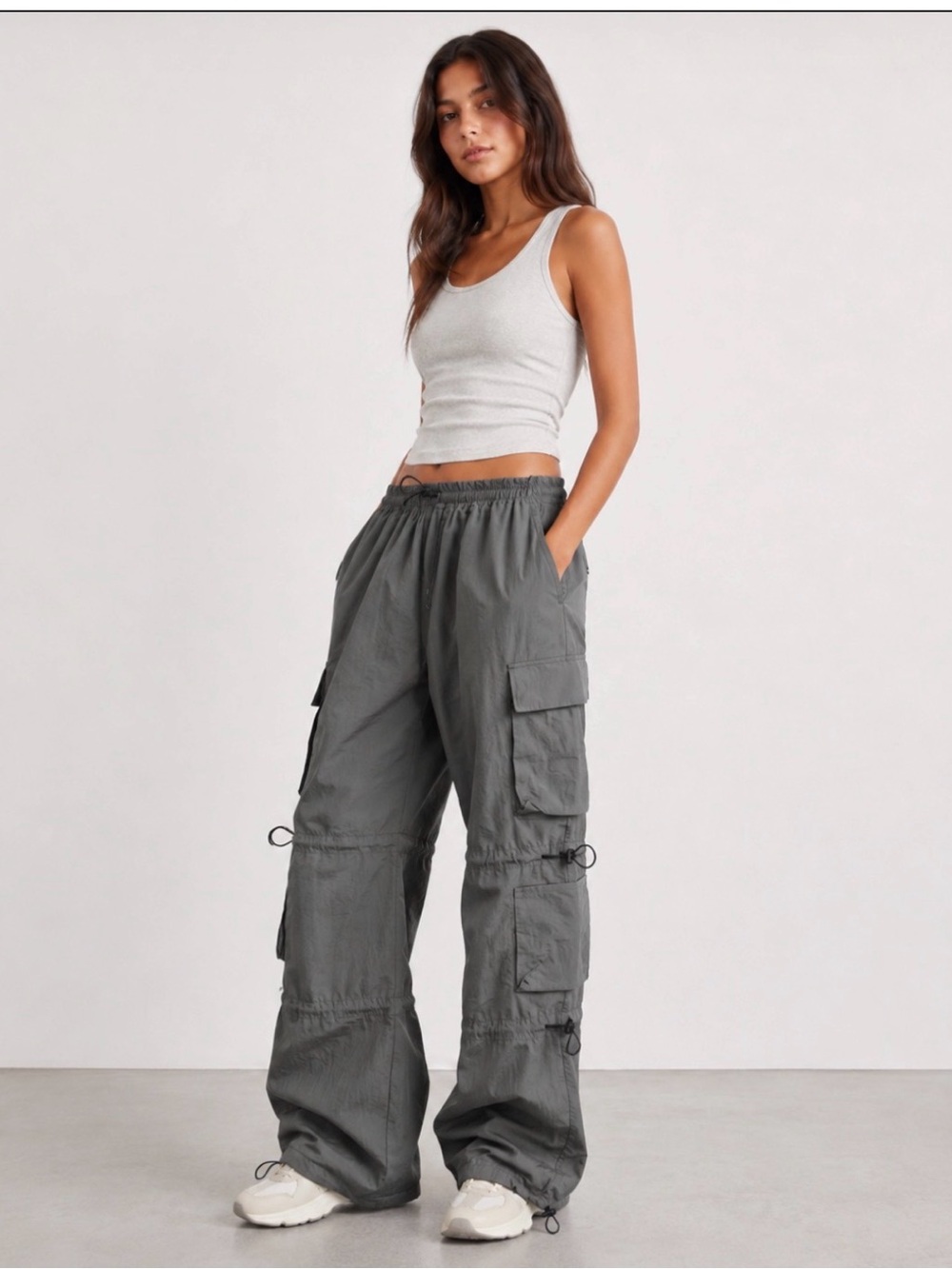 Garage Nylon Parachute Cargo Pants Gray P/S Petite Small NWT Y2K Utility